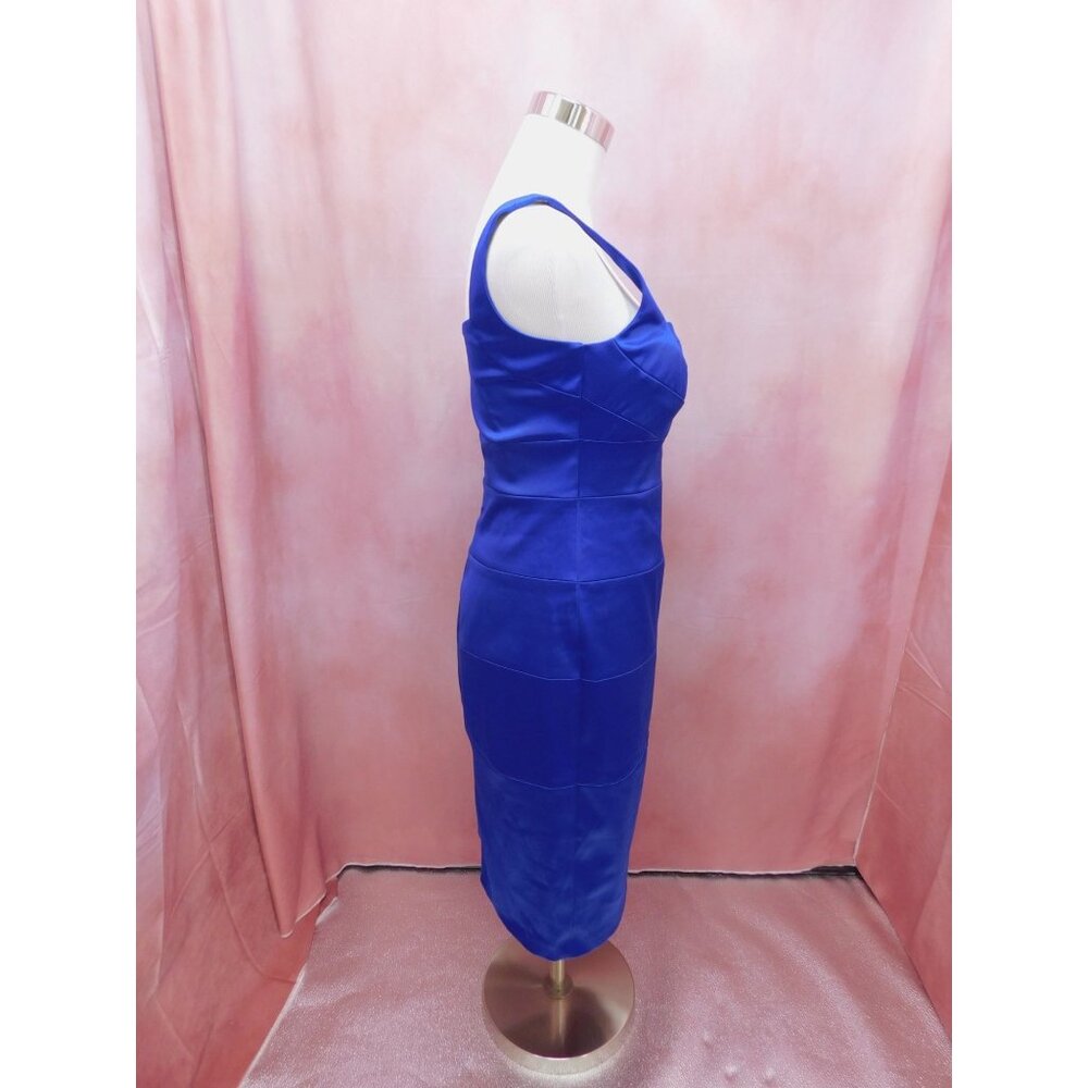 Signature by Sangria Blue Satin Sheath Dress Size 4 Lined Elegant Look - Picture 3 of 10
